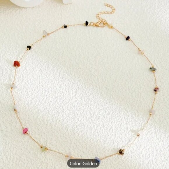 ✨NEW✨ Boho Raw Stone Necklace - Gold Tone - Multi Color Stones - Picture 2 of 5